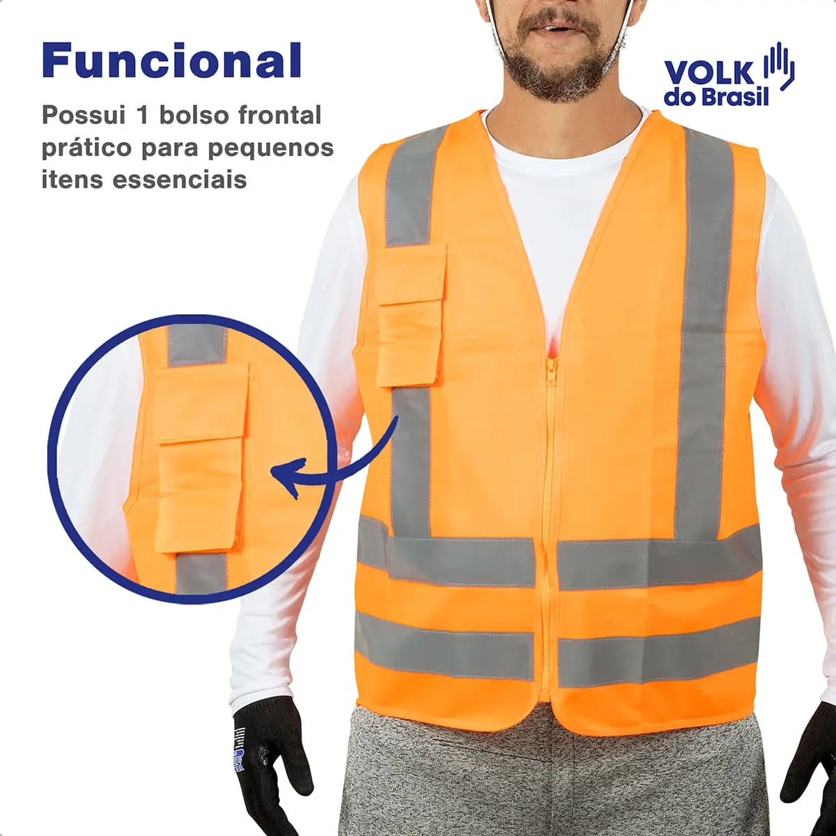 Colete Refletivo Laranja Fluorescente com Bolso Volk