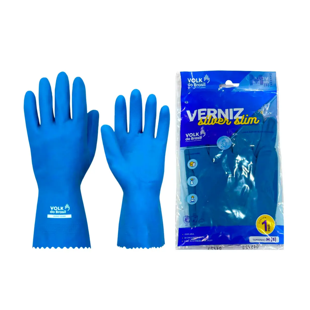Luva de Látex Azul com forro em Verniz Silver Volk