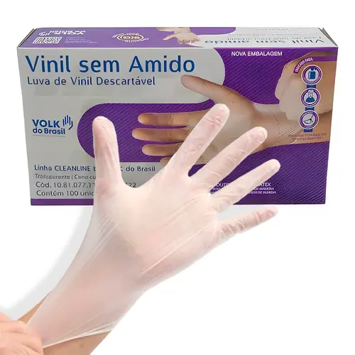 Luva Descartável de Vinil Volk sem Amido