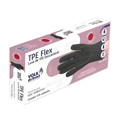 Luva Descartavel Tpe Flex Preta Volk