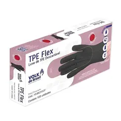 Luva Descartavel Tpe Flex Preta Volk