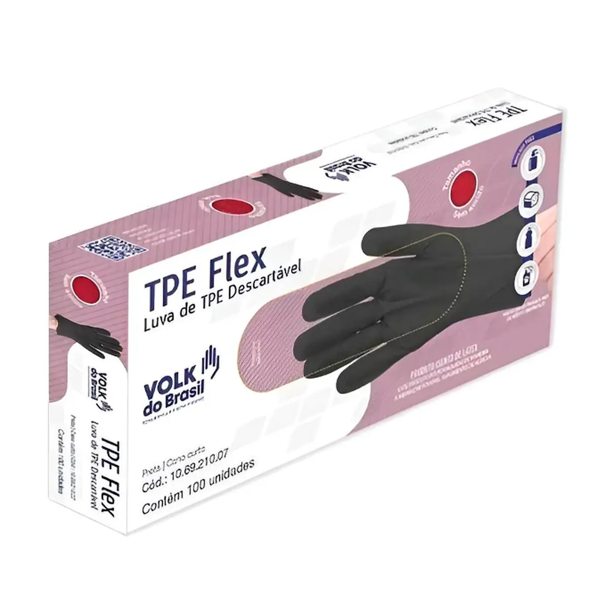 Luva Descartavel Tpe Flex Preta Volk