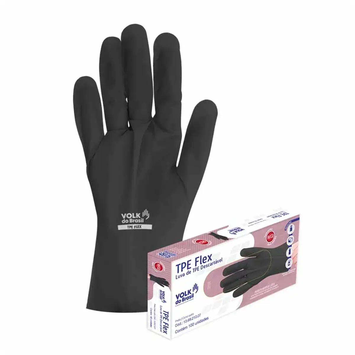 Luva Descartavel Tpe Flex Preta Volk