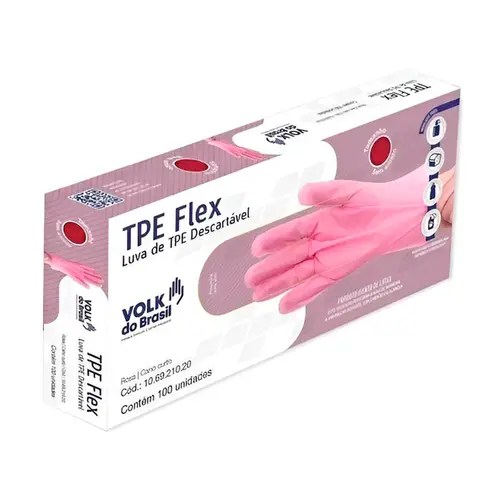 Luva Descartavel Tpe Flex Rosa Volk