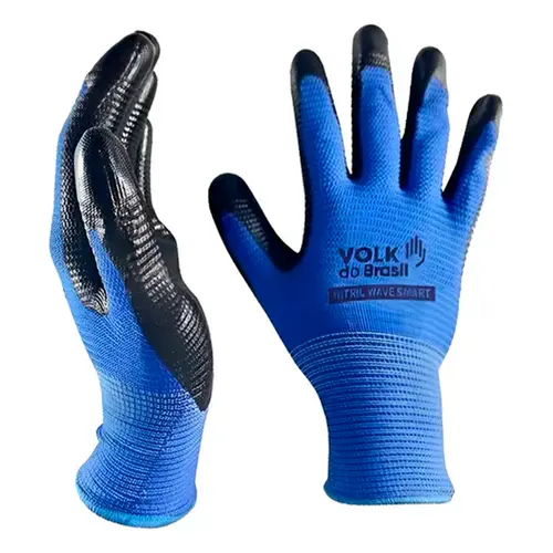 Luva Nitril Wave Azul Volk Tricotada com Banho Nitrilíco