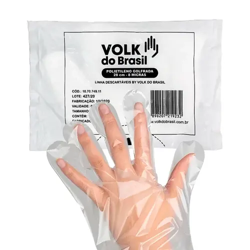 Luva Plástica Descartável Transparente Volk - Pacote com 100