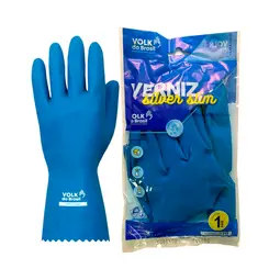 Luva Látex Verniz Silver Slim Azul - Volk