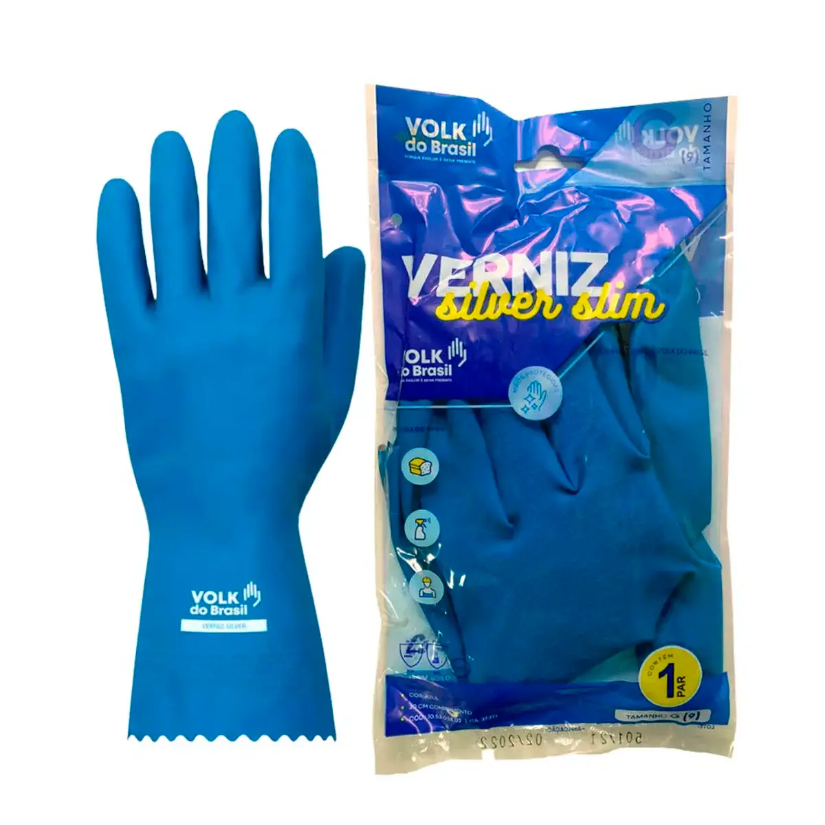 Luva Látex Verniz Silver Slim Azul - Volk