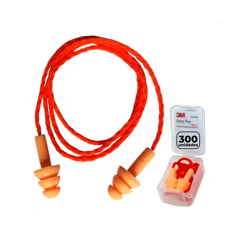 Protetor Auricular 3M tipo Plug 18 dB Pomp Plus em Silicone e Cordão de Poliéster