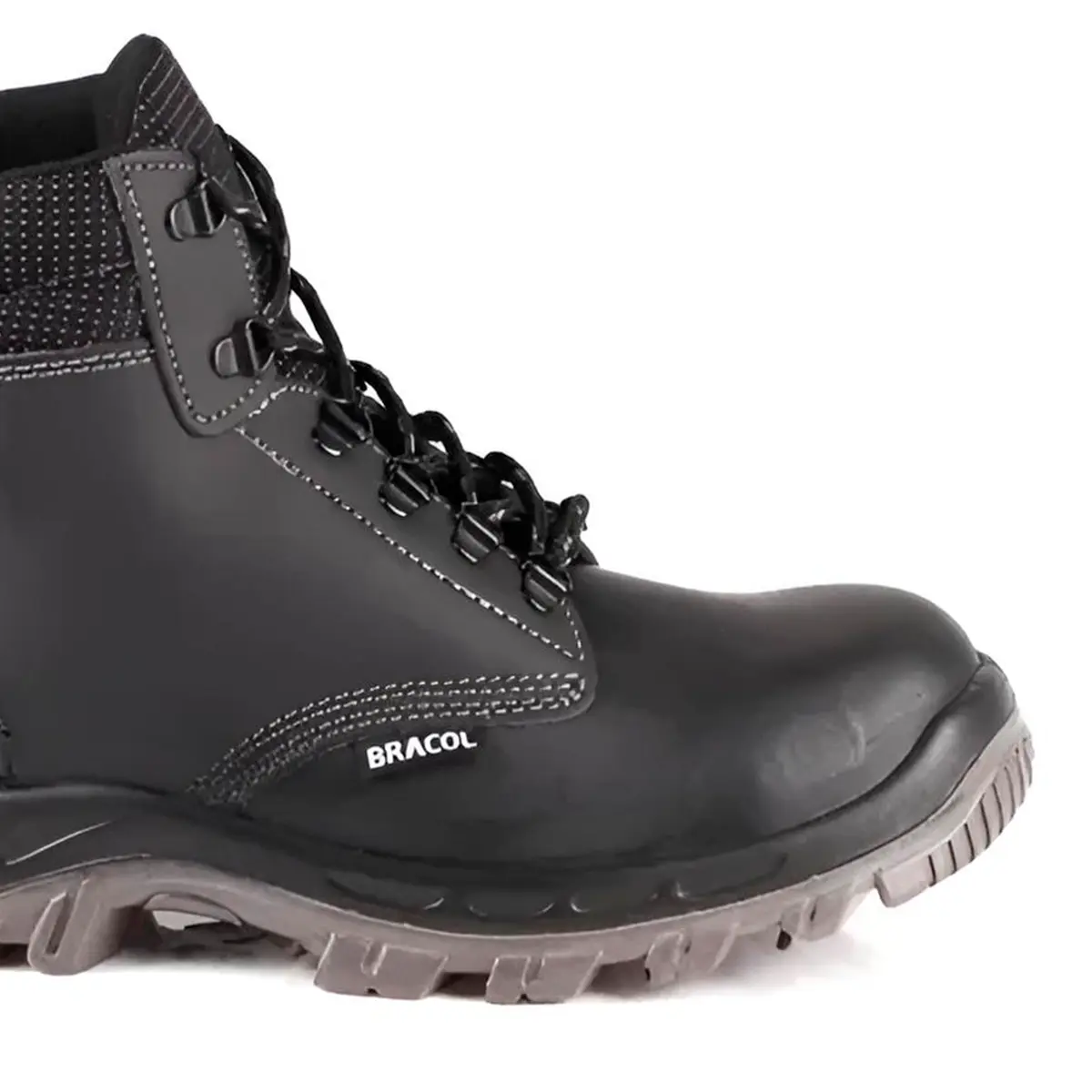 Bota de Amarrar BUJ Bracol em couro Pampa preto com Bico PVC