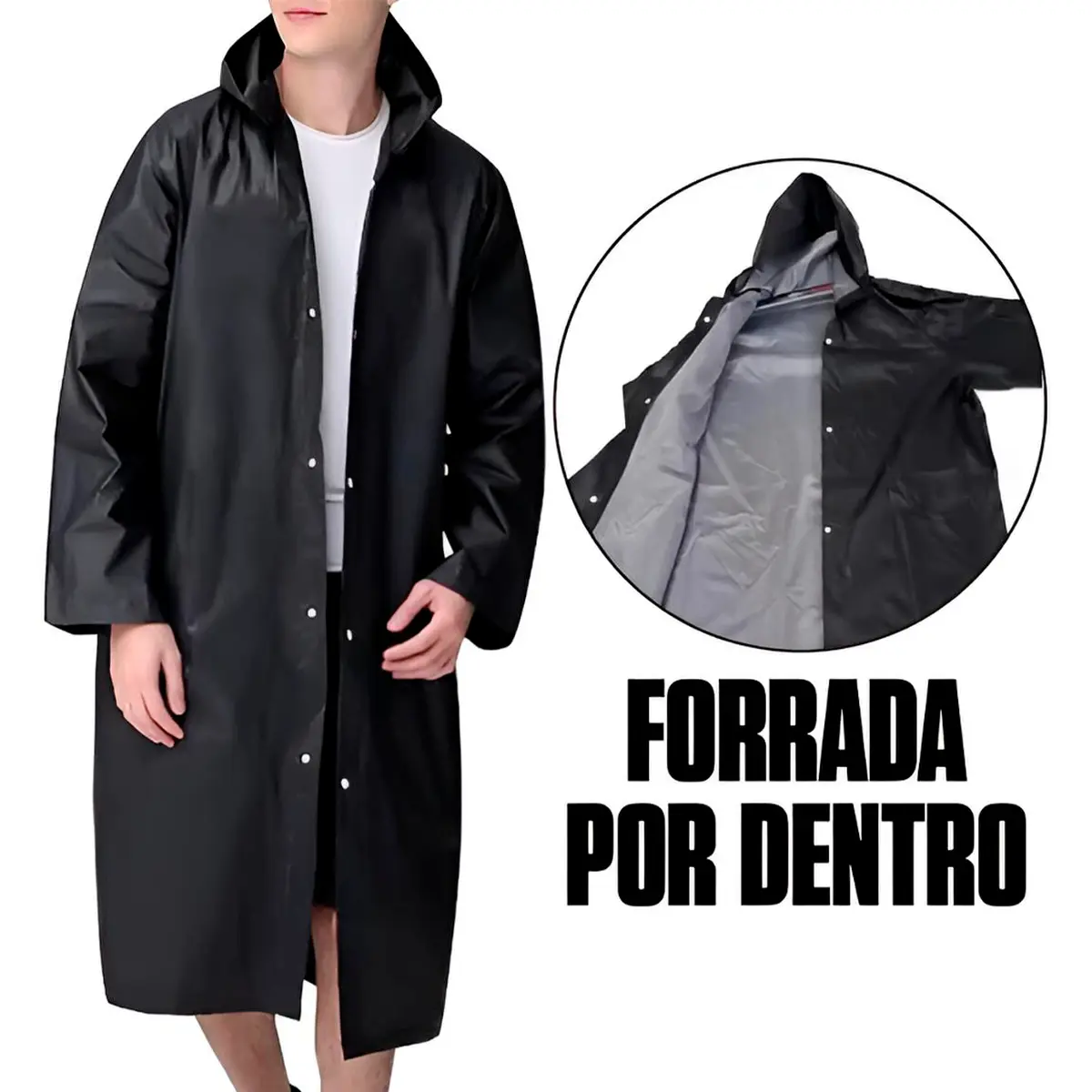 Capa de Chuva Preta Forrada PVC Total Capas - G