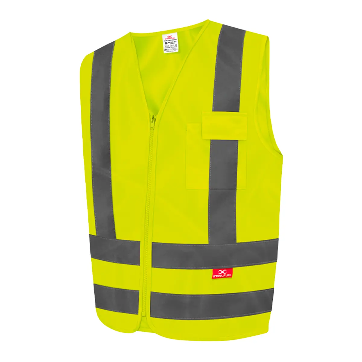 Colete Refletivo Amarelo Liso com 1Bolso Steelflex - Com 10 Unidades