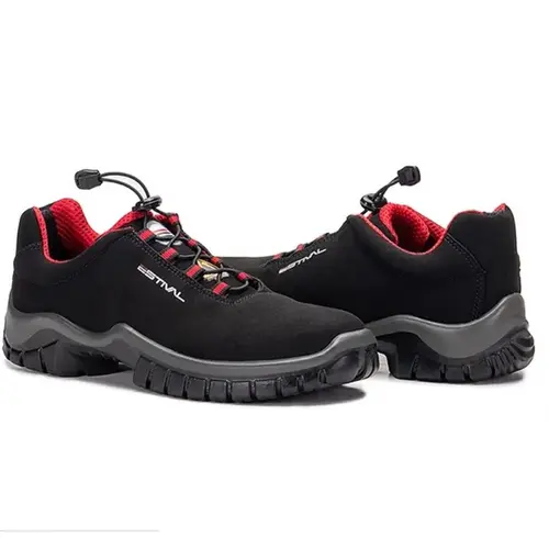Sapato Energy Audi Estival EN10021S2 com Biqueira Plástica Preto e Vermelho