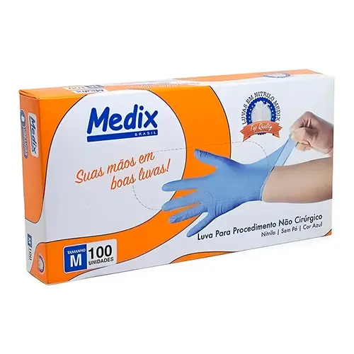 Luva Procedimento Não Cirúrgico Nitrílico Azul Medix - 100 unidades