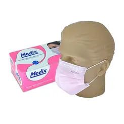 Máscara Tripla TNT Cirúrgica Rosa Medix caixa com 50 unidades