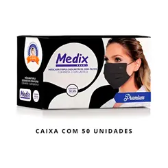 Máscara Tripla TNT Cirúrgica Preta Medix caixa com 500 unidades