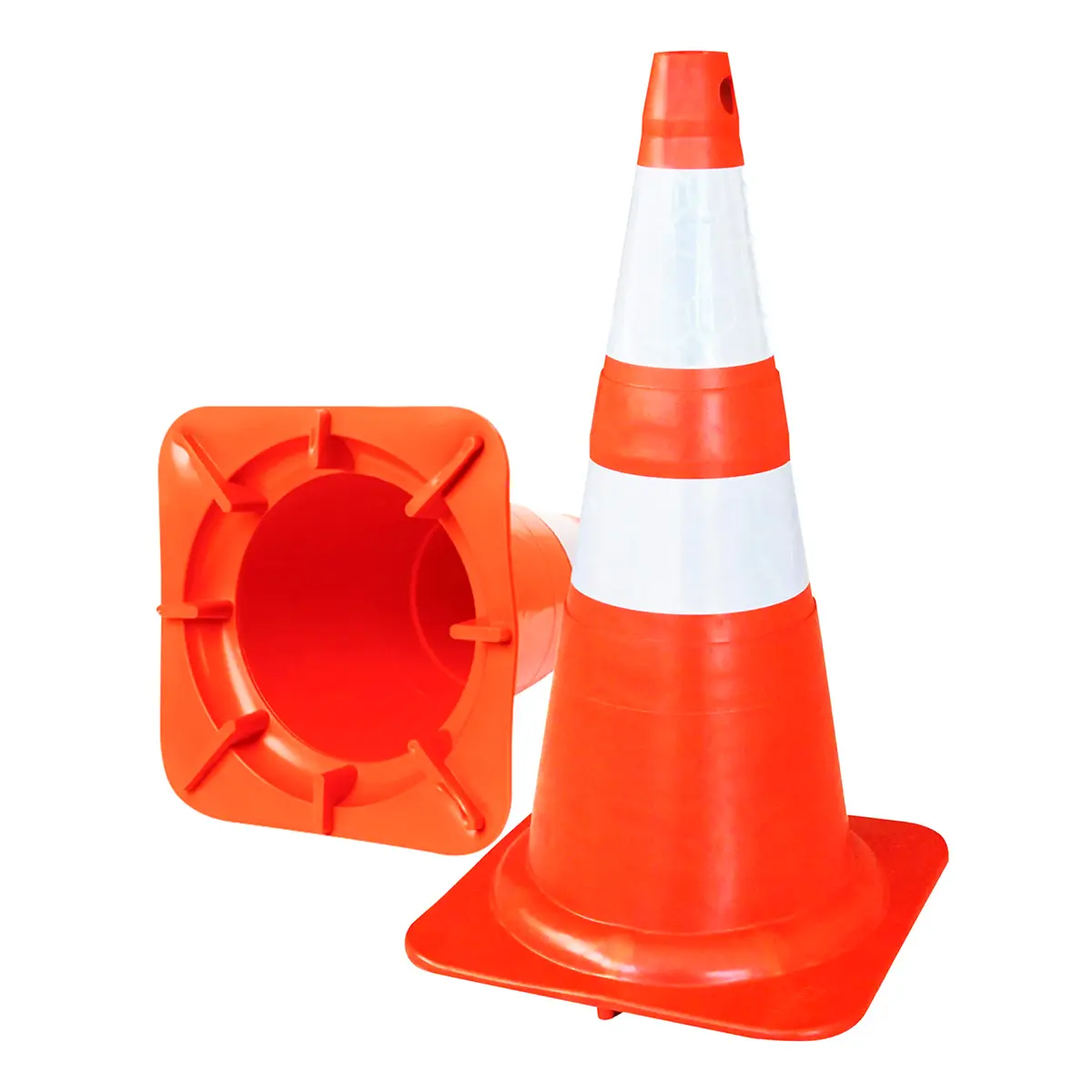 Cone de Sinalização 50cm Laranja com Faixa Branca Plastcor