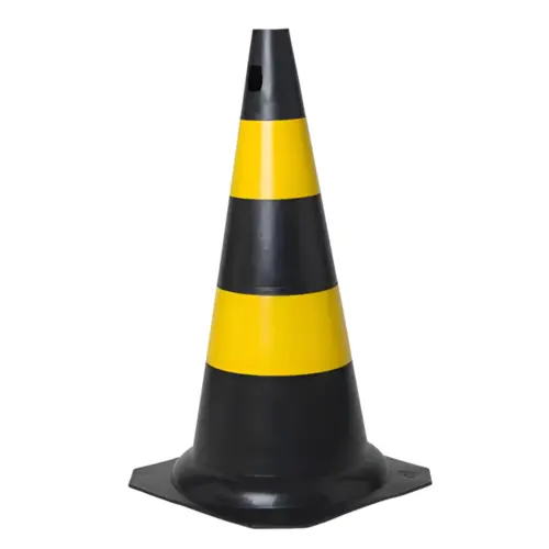 Cone de Sinalização Preto e Amarelo Rígido 50 Cm