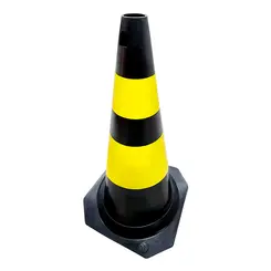 Cone de Sinalização Preto e Amarelo Rígido 50 Cm