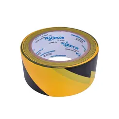 Fita de Demarcação Preto/Amarelo 48MMX30MTS - Plastcor