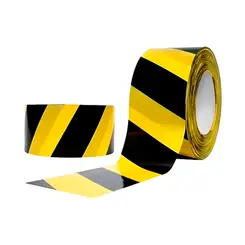 Fita Zebrada para Sinalização Preto e Amarelo Plastcor rolo 100m