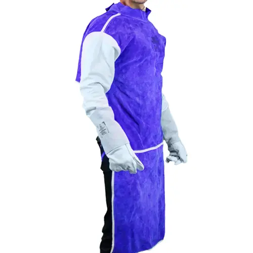 Avental de raspa ignifugado azul, sem forro, mangas de raspa ignifugada