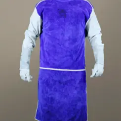 Avental de raspa ignifugado azul, sem forro, mangas de raspa ignifugada