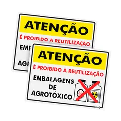 Placa Atenção É proibida a reutilização de embalagens de agrotóxicos 40 x 30 cm - Encartale