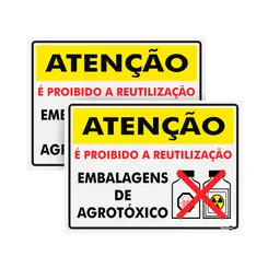 Placa Atenção É proibida a reutilização de embalagens de agrotóxicos 40 x 30 cm - Encartale