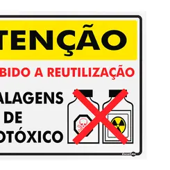 Placa Atenção É proibida a reutilização de embalagens de agrotóxicos 40 x 30 cm - Encartale