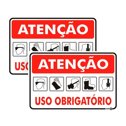 Atenção Uso Obrigatório (Óculos/Luvas/Máscara/Protetor de Ouvido/Avental) 30X40X1,6MM  Encartale
