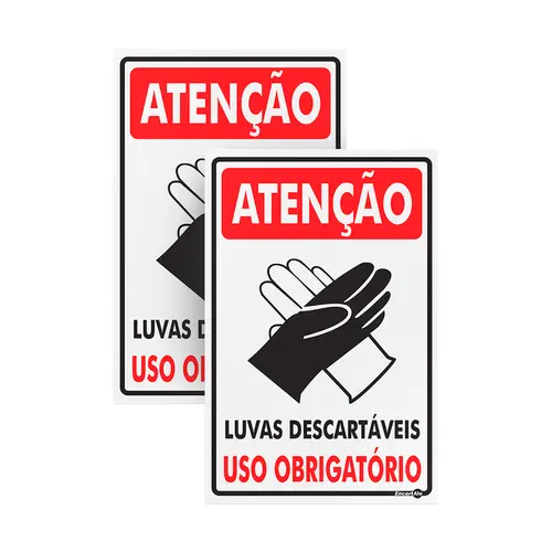 Placa Atenção Uso Obrigatório Luvas - 20 x 30 cm Encartale