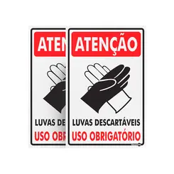 Placa Atenção Uso Obrigatório Luvas - 20 x 30 cm Encartale