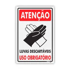 Placa Atenção Uso Obrigatório Luvas - 20 x 30 cm Encartale
