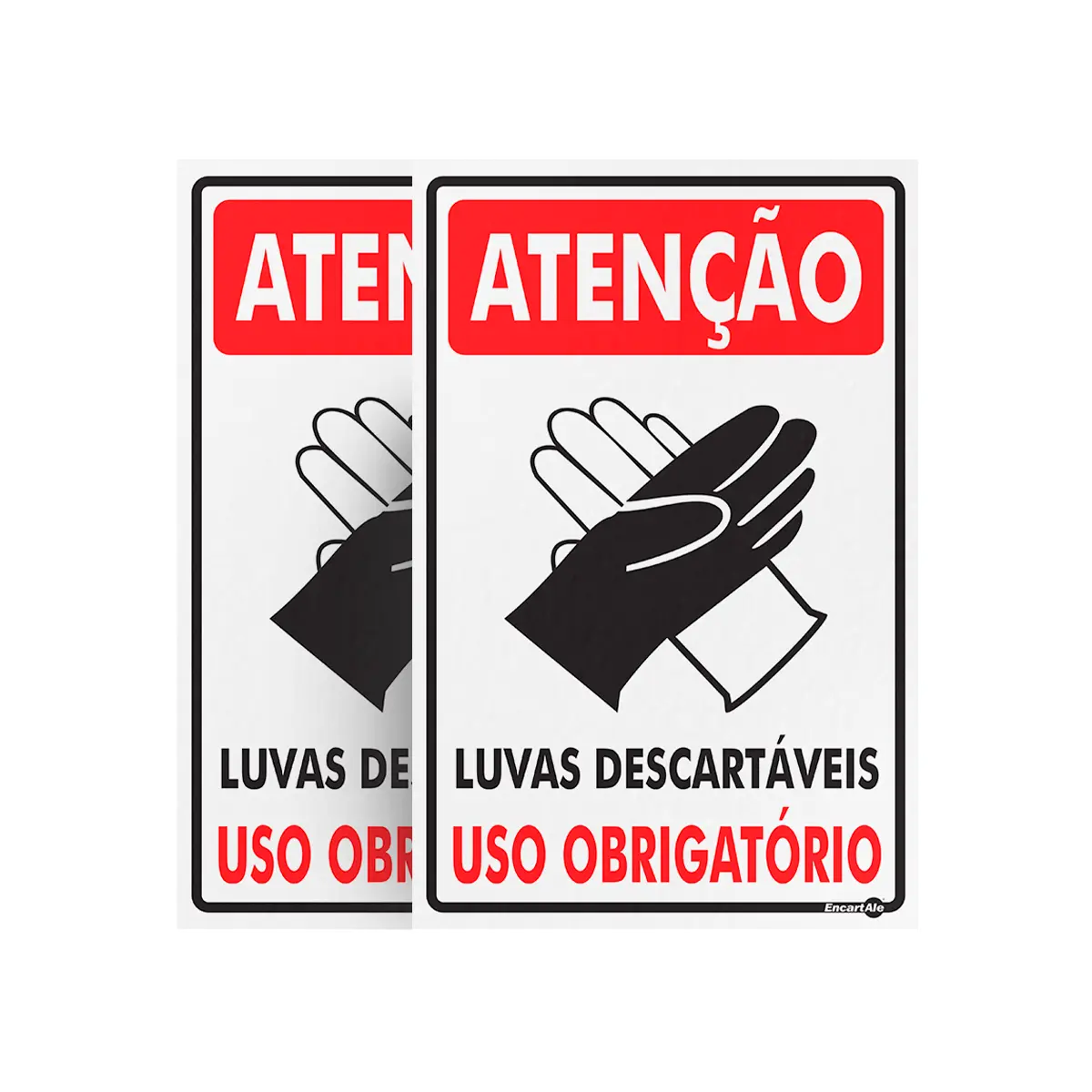 Placa Atenção Uso Obrigatório Luvas - 20 x 30 cm Encartale