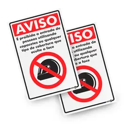 Placa Aviso Proibida a entrada de pessoas utilizando capacete - 30 x 20 cm Encartale