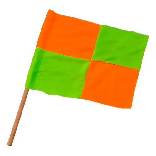 Bandeirola de Sinalização Quadriculada Verde/Laranja com Cabo de Madeira Silkstar