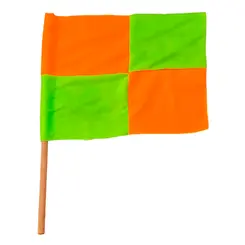 Bandeirola de Sinalização Quadriculada Verde/Laranja com Cabo de Madeira Silkstar