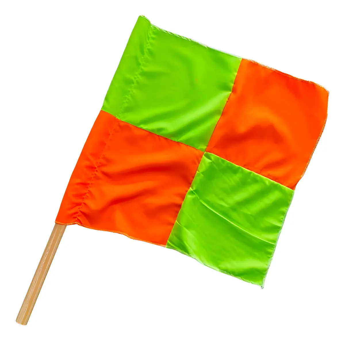 Bandeirola de Sinalização Quadriculada Verde/Laranja com Cabo de Madeira Silkstar