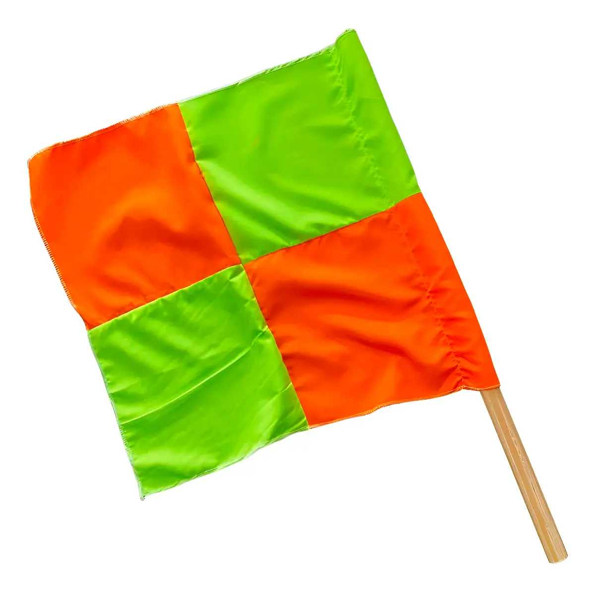 Bandeirola de Sinalização Quadriculada Verde/Laranja com Cabo de Madeira Silkstar