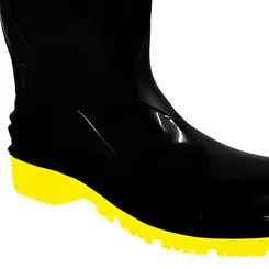 Bota de PVC Pro Force Cano Curto Preta com Solado Amarelo Sete Léguas