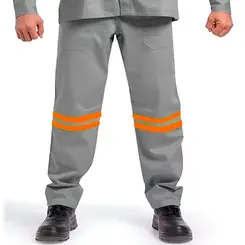 Calça Eletricista Cinza Claro NR10 com Refletivo Laranja - Maicol