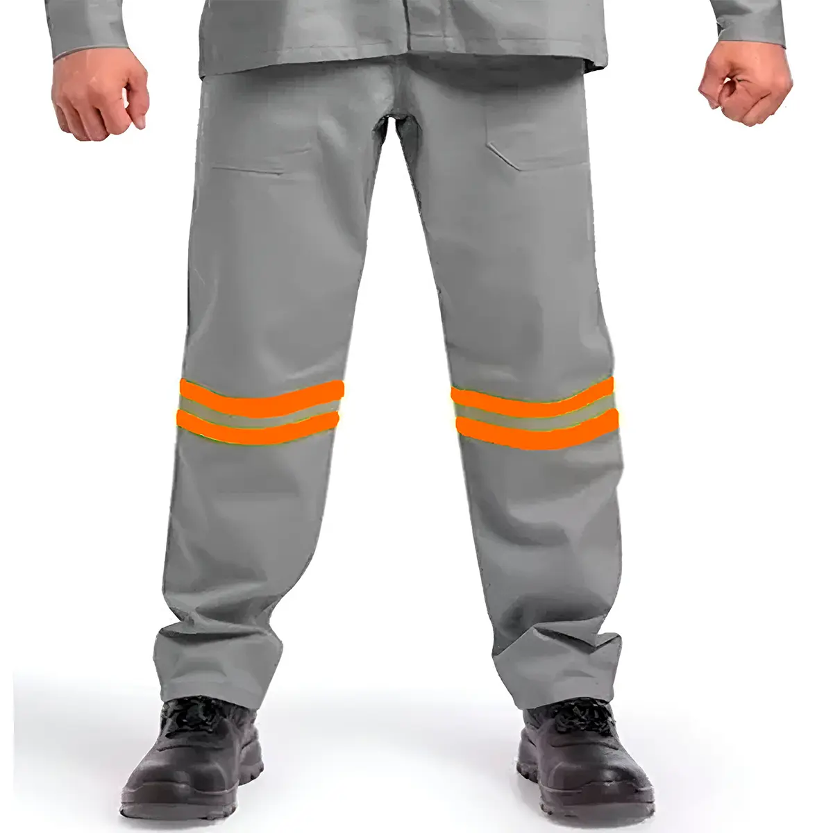 Calça Eletricista Cinza Claro NR10 com Refletivo Laranja - Maicol