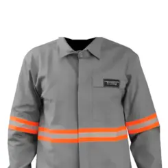 Camisa Eletricista Cinza Claro NR10 com Refletivo Laranja - Maicol