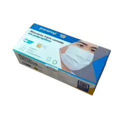 Máscara Retangular de TNT tripla com elástico e clip nasal 50 unidades - Prevemax