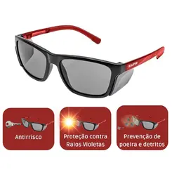 Óculos de Proteção Cancun Lente Cinza Armação Vermelha - Kalipso